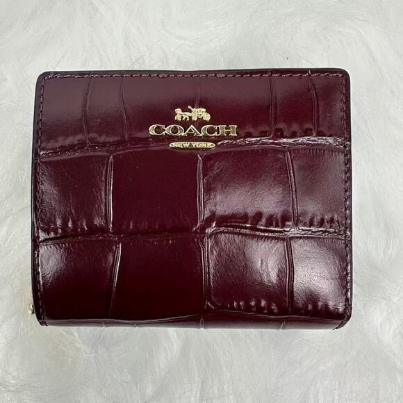 Coach Snap Wallet In Crocodile-embossed leather C6092 Merlot NWT - Picture 1 of 5
